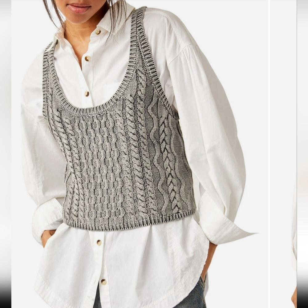 Free People High Tide Cable Tank Top  Medium| AshBlack| NWT$78